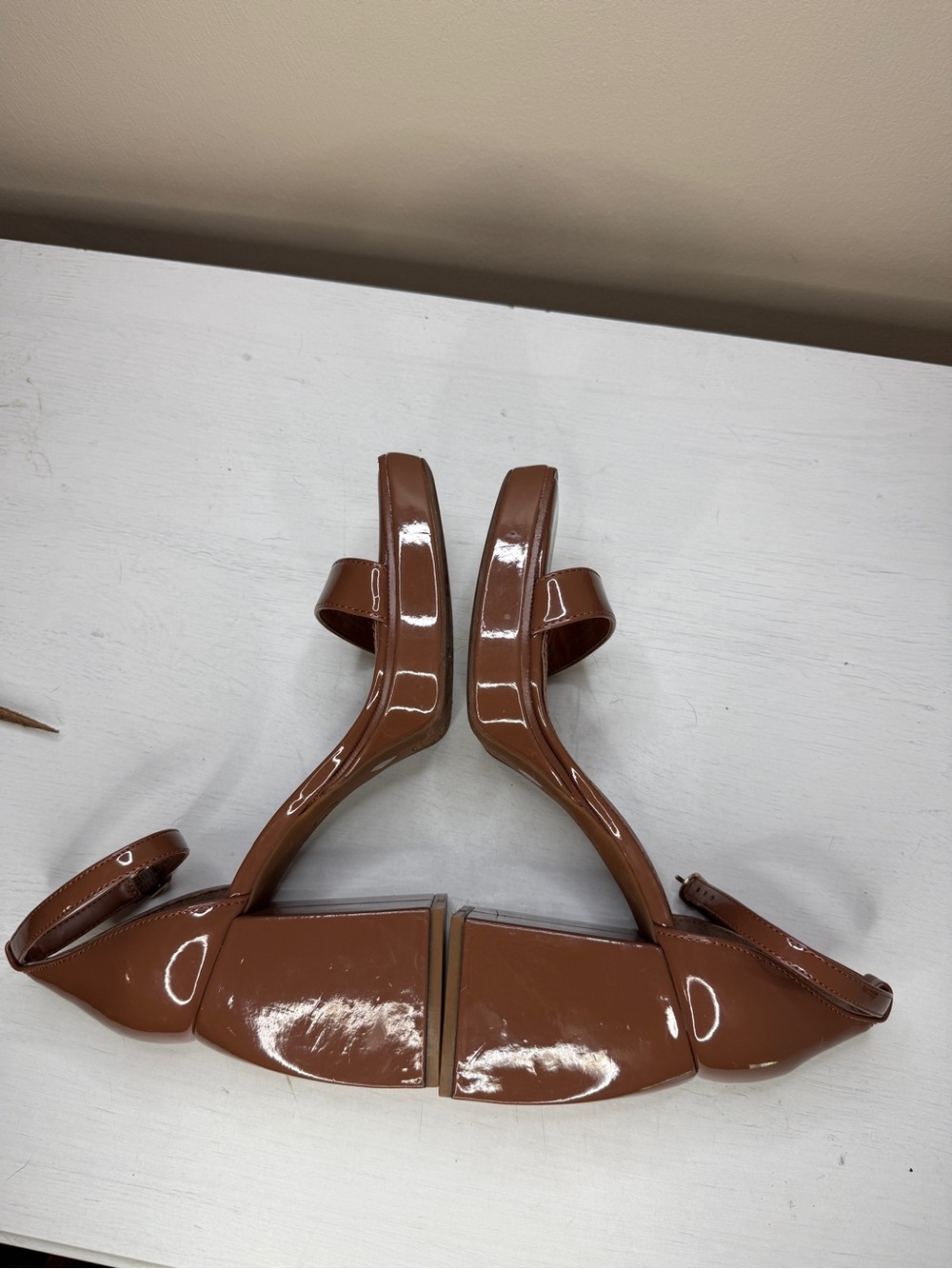 Gianni Bini Brown Say-So Patent Square Toe Ankle Strap Platform Sandals - Picture 10 of 16
